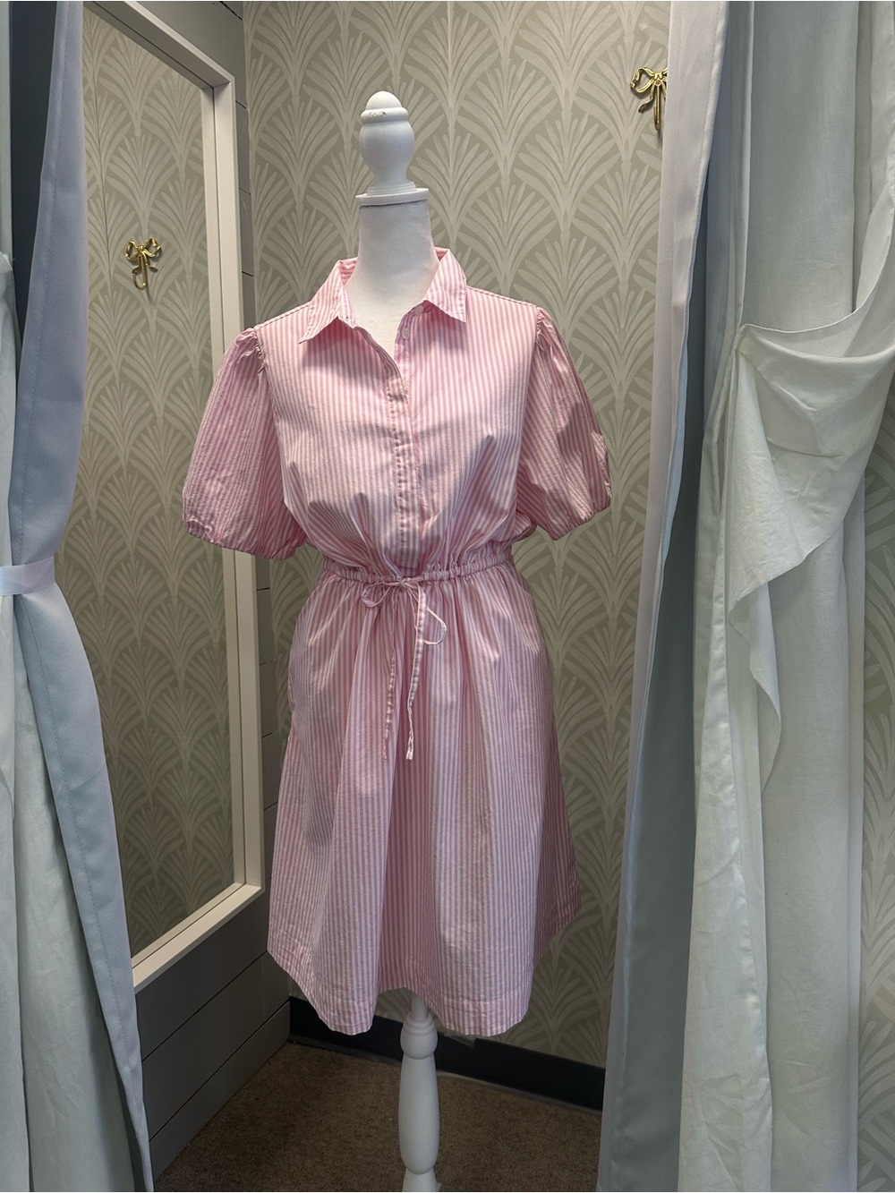 J. Crew Pink and White Striped Button-Up Blouse